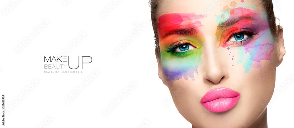 Beauty make up. High fashion model with creative colorful makeup. - obrazy, fototapety, plakaty 