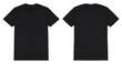 Black t shirt front and back view, isolated on white background. Ready for your mock up design template.
