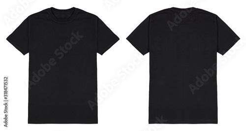 Cuadros en Lienzo Black t shirt front and back view, isolated on white background