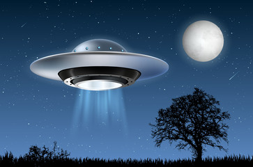 Wall Mural - unidentified flying object and night landscape