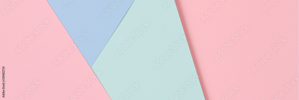 Abstract colored paper texture background. Minimal geometric shapes and lines in pastel pink, light blue and green colours - obrazy, fototapety, plakaty 