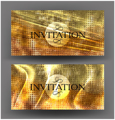 Shiny textured gold invitation cards. Vector illustration