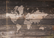 World Map On A Wooden Wall