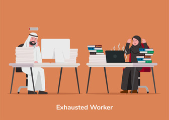 Wall Mural - Set Illustration Arabian Exhausted Worker Cartoon Illustration