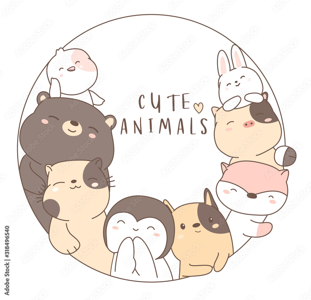 Cute baby animal cartoon hand drawn style.vector illustration Stock ...