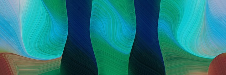 Poster - moving banner design with teal green, very dark blue and medium turquoise colors. dynamic curved lines with fluid flowing waves and curves