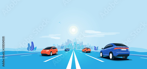 Fotomural Traffic on the highway panoramic perspective horizon vanishing point view