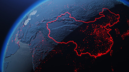 3d iillustration of globe with china corona virus spreads in asia