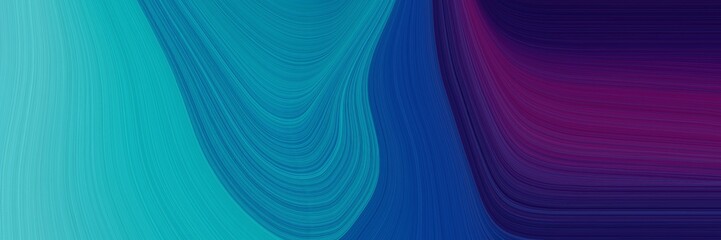 Poster - moving header with midnight blue, very dark violet and dark cyan colors. dynamic curved lines with fluid flowing waves and curves