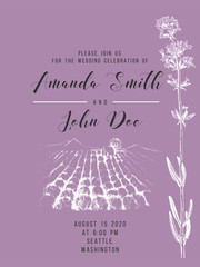 Canvas Print - Wedding invitation with lavender field