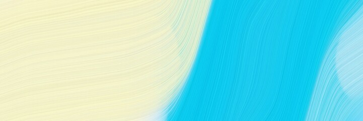 Poster - moving horizontal header with light golden rod yellow, deep sky blue and baby blue colors. dynamic curved lines with fluid flowing waves and curves