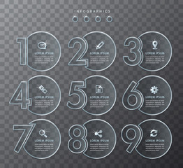 Wall Mural - vector infographic design ui template transparent glass number labels and icons