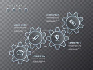 Wall Mural - vector infographic design ui template transparent glass gear wheel and icons