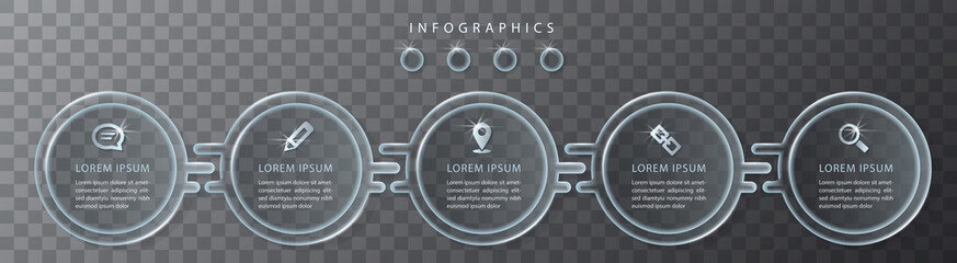 Wall Mural - vector infographic design ui template transparent glass labels and icons