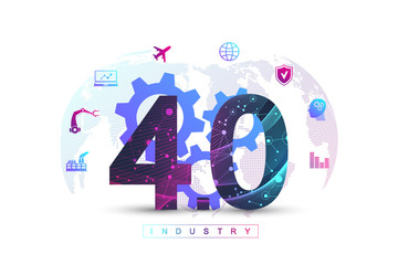 Aufkleber - Industry 4.0 digital technology background futuristic banner. Virtual industry 4.0 and Machine Learning. Modern cyber technology, Artificial Intelligence, Robotics Cloud computing vector illustration
