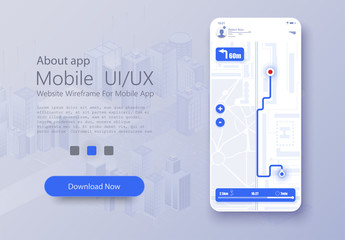 Poster - Material Design UI, UX Screen, flat web icons for mobile apps. Dashboard theme creative infographic of city map navigation. Mobile navigation. GPS navigator, route map application.