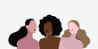 Three adult women with different skin types. Digital illustration. Beautiful women together