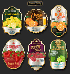 Wall Mural - Retro vintage golden labels for organic fruit product