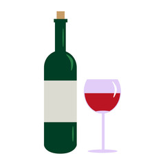 Wall Mural - Bottle wine and glass isolated on white background. Wine bottle in flat style.