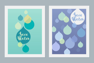 Wall Mural - Save water poster or print. Vector illustration of falling drops