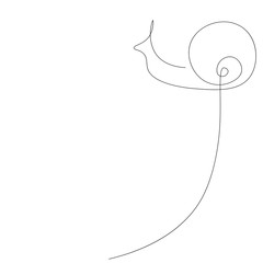 Wall Mural - One line drawing snail animal silhouette icon or logo isolated on the white background. Vector illustration