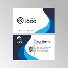 Sticker - modern flat business card template design with blue wave color, professional business card vector