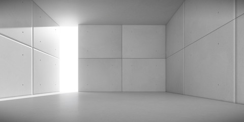 Poster - Abstract of architecture space with rhythm of concrete block with sun light cast shadow on the wall. 3D render.