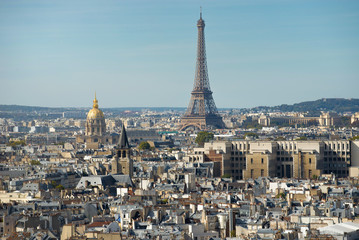  Paris skyline with the Eiffel tower on a sunny day