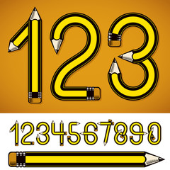 Poster - Vector rounded numbers collection made using office supplies design, wooden pencils. For use in logo design for newspaper and magazine.