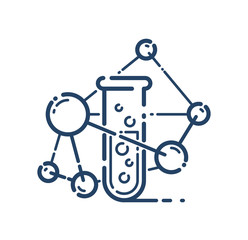 Test tube and molecule connection vector simple linear icon, science chemistry and medicine analysis line art symbol, laboratory research.