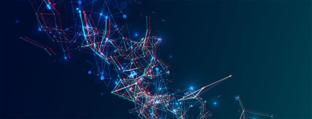 Abstract polygonal vector science background with connecting dots and lines.
