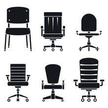 Office Desk Chair Icons Set. Simple Set Of Office Desk Chair Vector Icons For Web Design On White Background