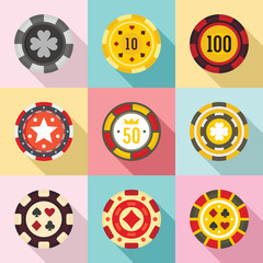 Wall Mural - Casino chips icons set. Flat set of casino chips vector icons for web design