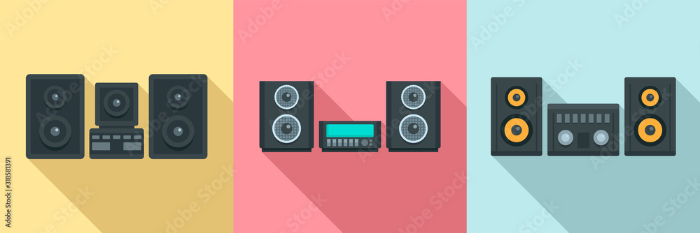 Stereo system icons set. Flat set of stereo system vector icons for web design