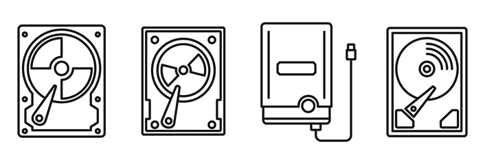 Poster - Compact hard disk icons set. Outline set of compact hard disk vector icons for web design isolated on white background