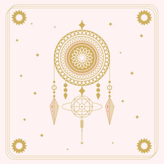 Wall Mural - Hand drawn dream catcher with ornament elements. Vector trendy illustration.