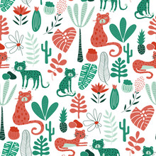 Vector Seamless Safari Pattern With Leopards