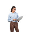 © ImageFlow - Serious young businesswoman with laptop, isolated