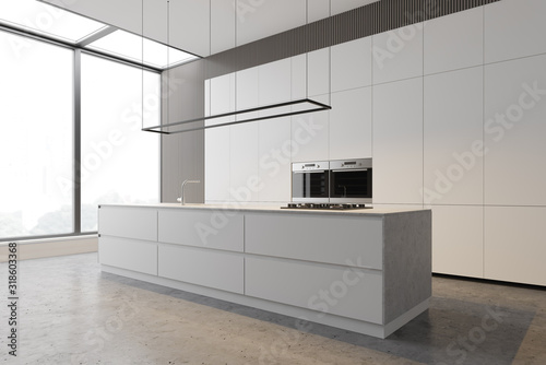 Fotografía Minimalist white kitchen with countertops