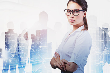 Poster - Businesswoman with glasses and her team, network