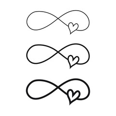 hand drawn infinity symbol with heart, love sign doodle icon. love sign forever for happy valentines