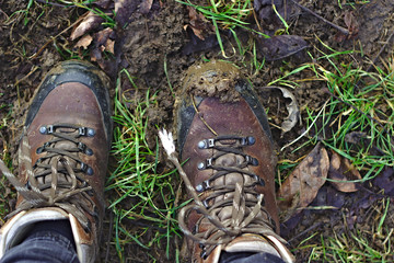 muddy walking shoes with brown color. wanderlust.