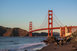 Golden Gate Bridge Over Sea Against Clear Blue Sky