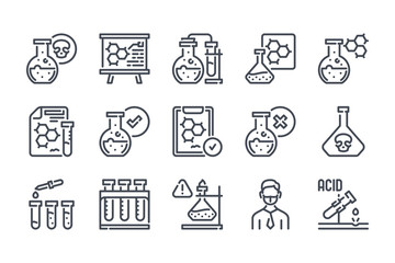 Poster - Chemistry and science experiment related line icon set. Laboratory and scientific equipment linear icons.