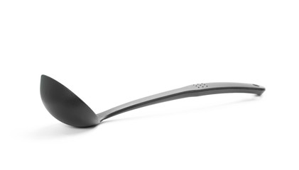 Wall Mural - Black plastic ladle. Close up. Isolated on a white background