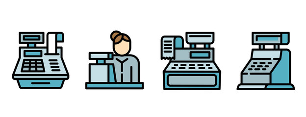Poster - Cashier icons set. Outline set of cashier vector icons for web design isolated on white background