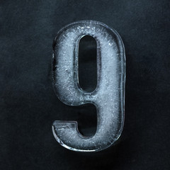 Fototapete - Melting. Numeric value, numbers made out of shiny and well-structured ice isolated on dark studio background. Collect for combine in number. Copyspace to insert your advertising.