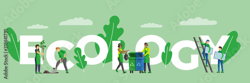 Cuadros en Lienzo Ecology word concept flat color banner