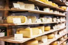 Traditional Dutch Cheese Displayed For Sale In Shop Market