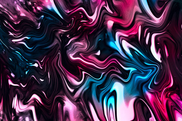 Wall Mural - unique digital fluid art technique dark background in black,blue and pink colors